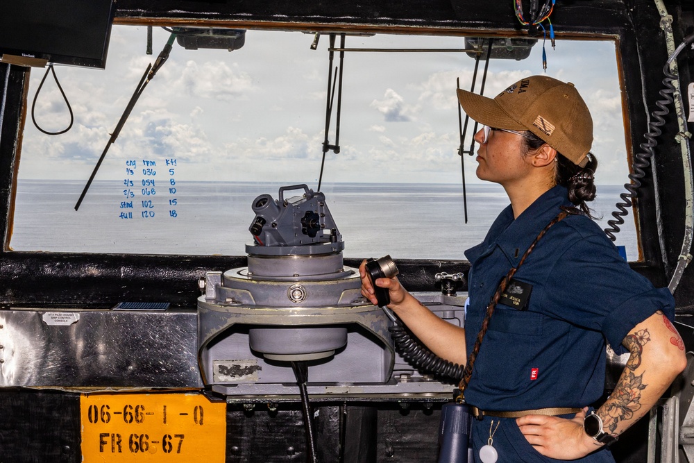 USS Iwo Jima Sailors Main Their Posts in The Pilot House