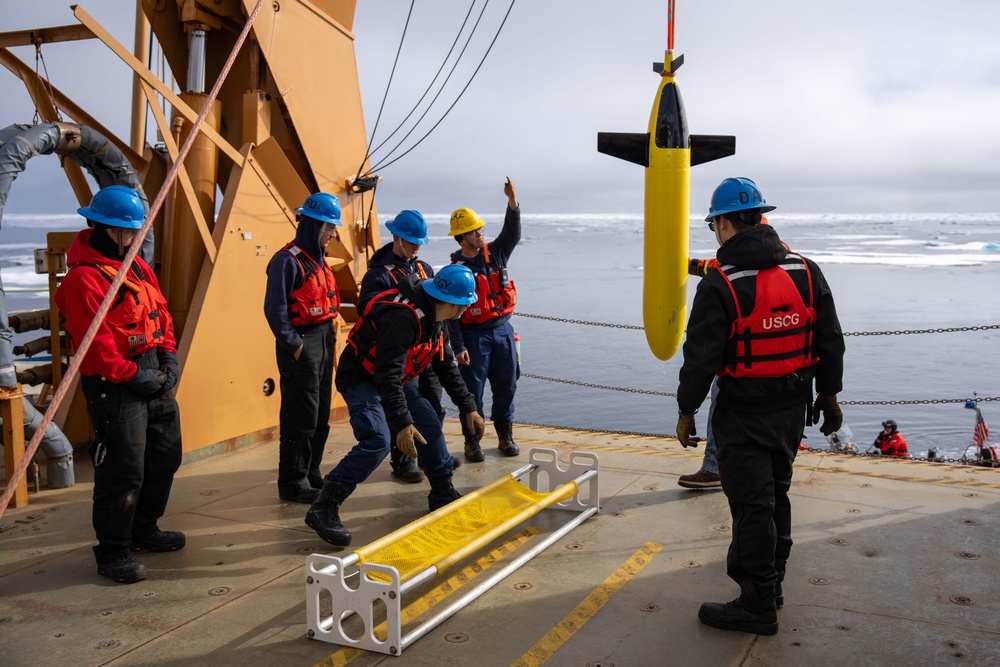 U.S. Coast Guard Cutter Healy deploys and recovers Unmanned Underwater Vehicles in Arctic Ocean 