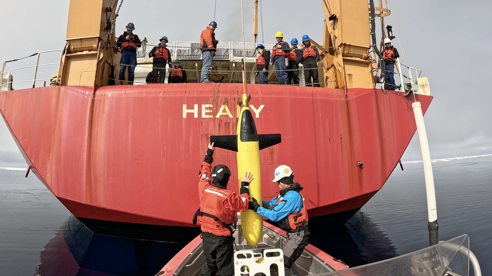 U.S. Coast Guard Cutter Healy deploys and recovers Unmanned Underwater Vehicles in Arctic Ocean 