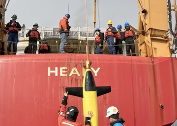 U.S. Coast Guard Cutter Healy deploys and recovers Unmanned Underwater Vehicles in Arctic Ocean 