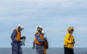 U.S. Sailors and JMSDF members conduct flight operations aboard the JS Kaga