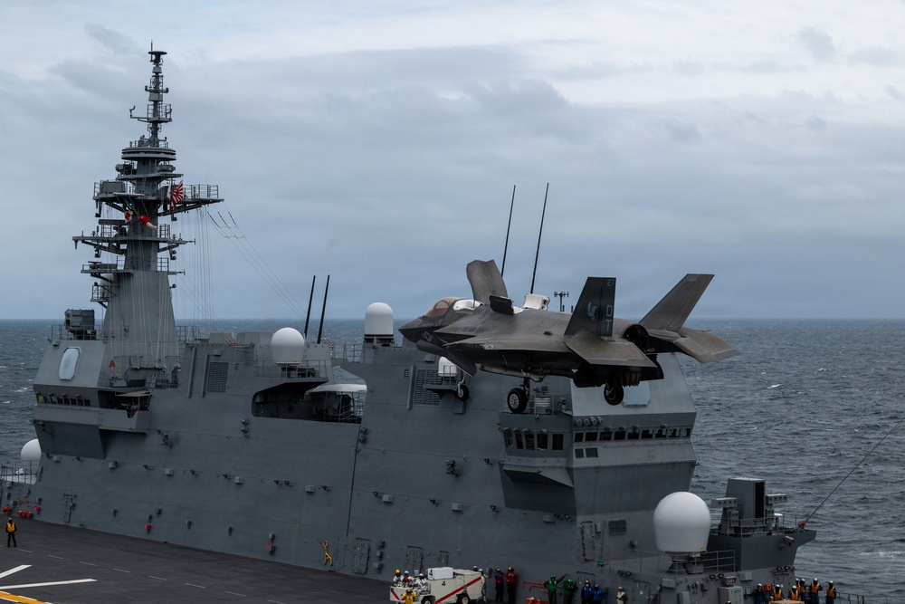 U.S. Marines, Sailors and JMSDF members conduct flight operations aboard the JS Kaga