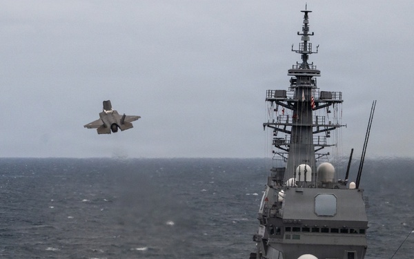 U.S. Marines, Sailors and JMSDF members conduct flight operations aboard the JS Kaga
