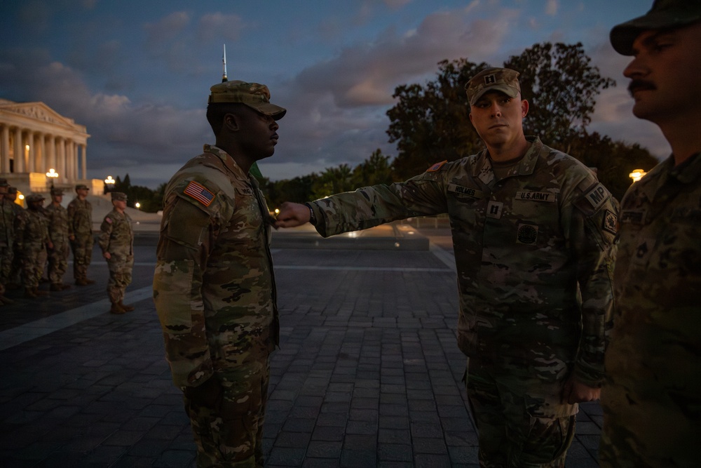 A Mississippi Army National Guard Soldier gets promoted in front of the U.S. Capitol