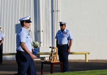 a C-130 bronze memorial dedicated to the nine fallen crew of Coast Guard rescue aircraft 1705 and Marine Corps helicopter Vengeance 38 Oct. 29, 2011.