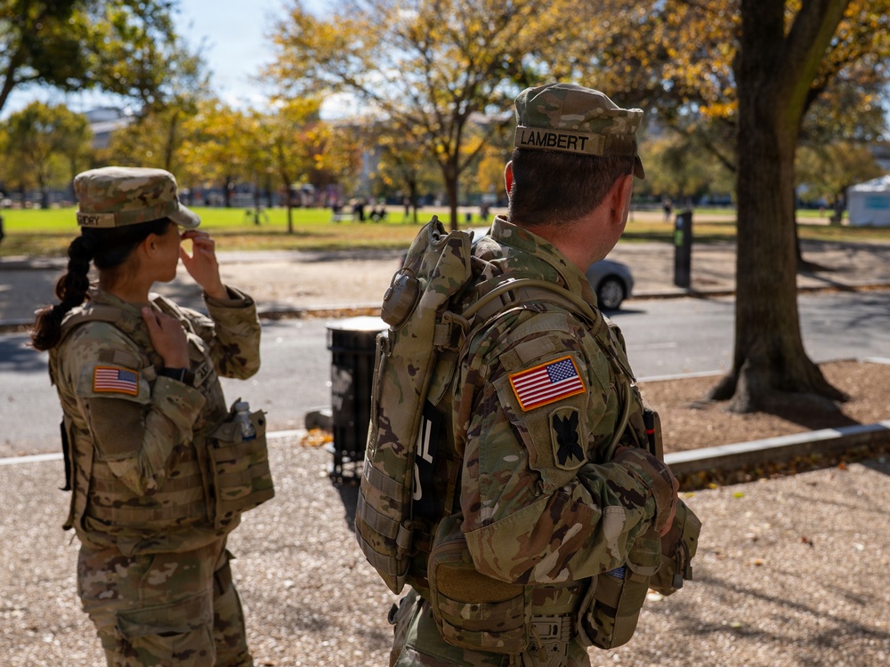 Soldiers provide a presence patrol in the National Mall