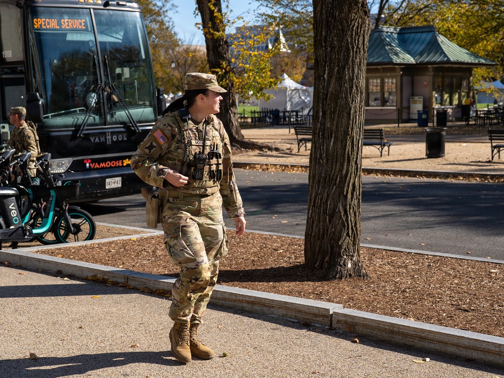 Soldiers provide a presence patrol in the National Mall