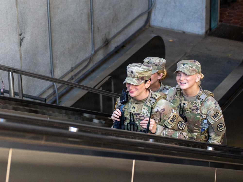 Soldiers provide a presence patrol in the National Mall
