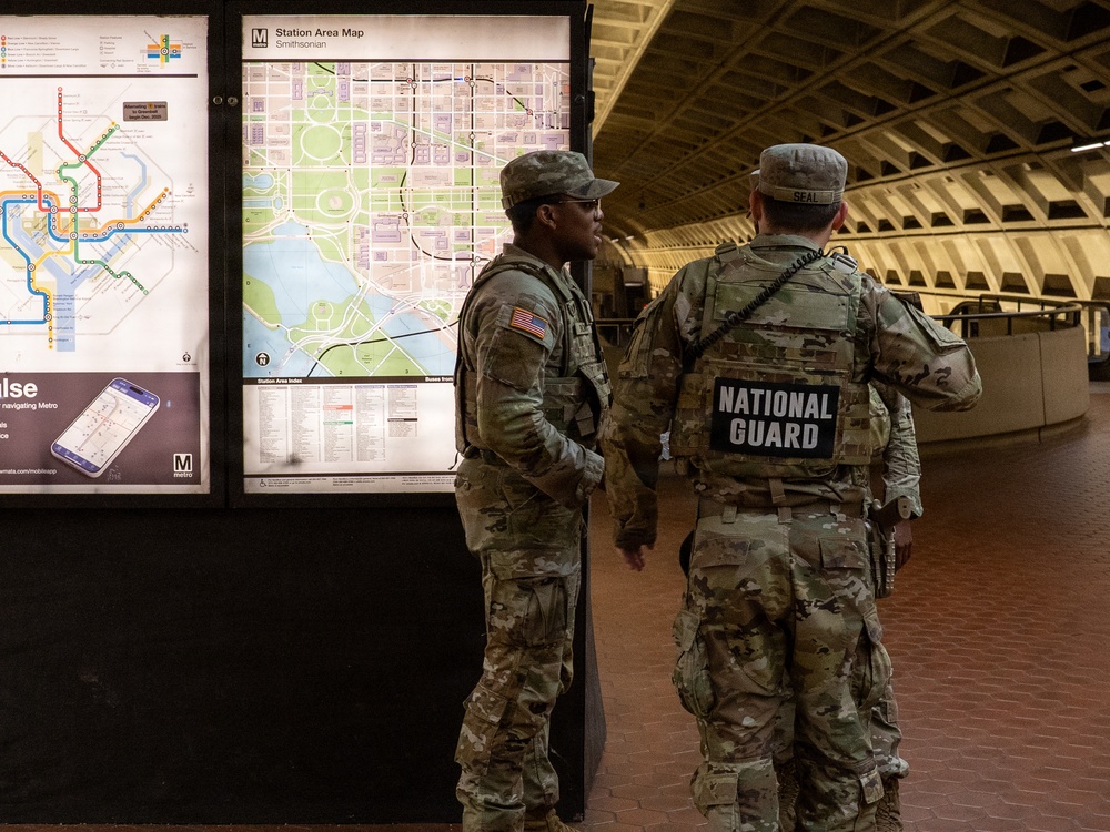 Soldiers provide a presence patrol in the National Mall