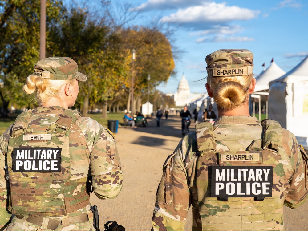 Soldiers provide a presence patrol in the National Mall