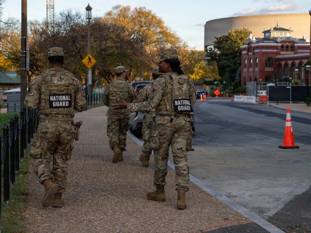 Soldiers provide a presence patrol in the National Mall