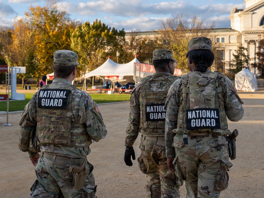 Soldiers provide a presence patrol in the National Mall