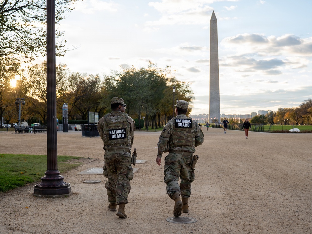 Soldiers provide a presence patrol in the National Mall