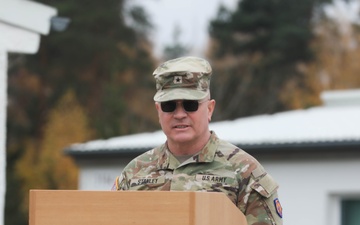 BG Stanley speaks during 510th casing colors ceremony