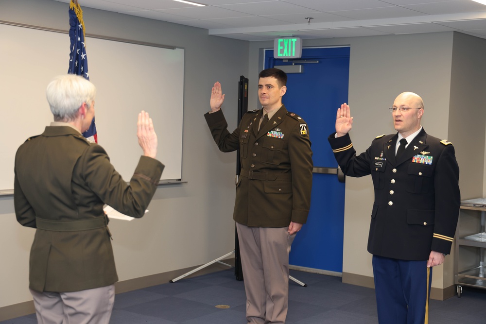 Promotion Ceremony for Maj. Daniel Bland and Maj. Daniel Finnegan