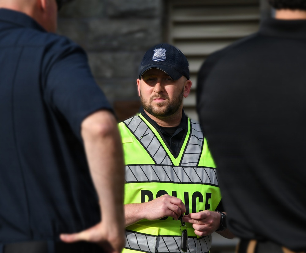 Officer outside the Pentagon during a training exercise