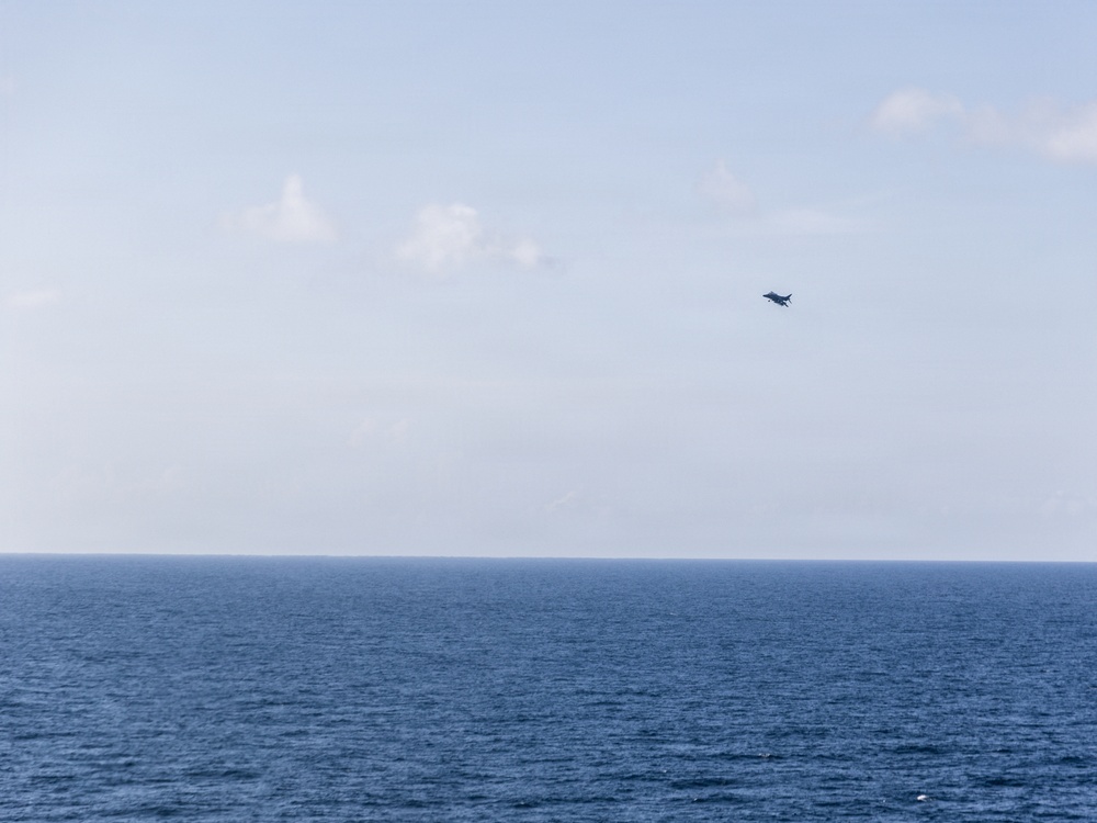 22nd MEU(SOC) | AV-8B Harrier IIs Conduct Flight Operations on USS Iwo Jima