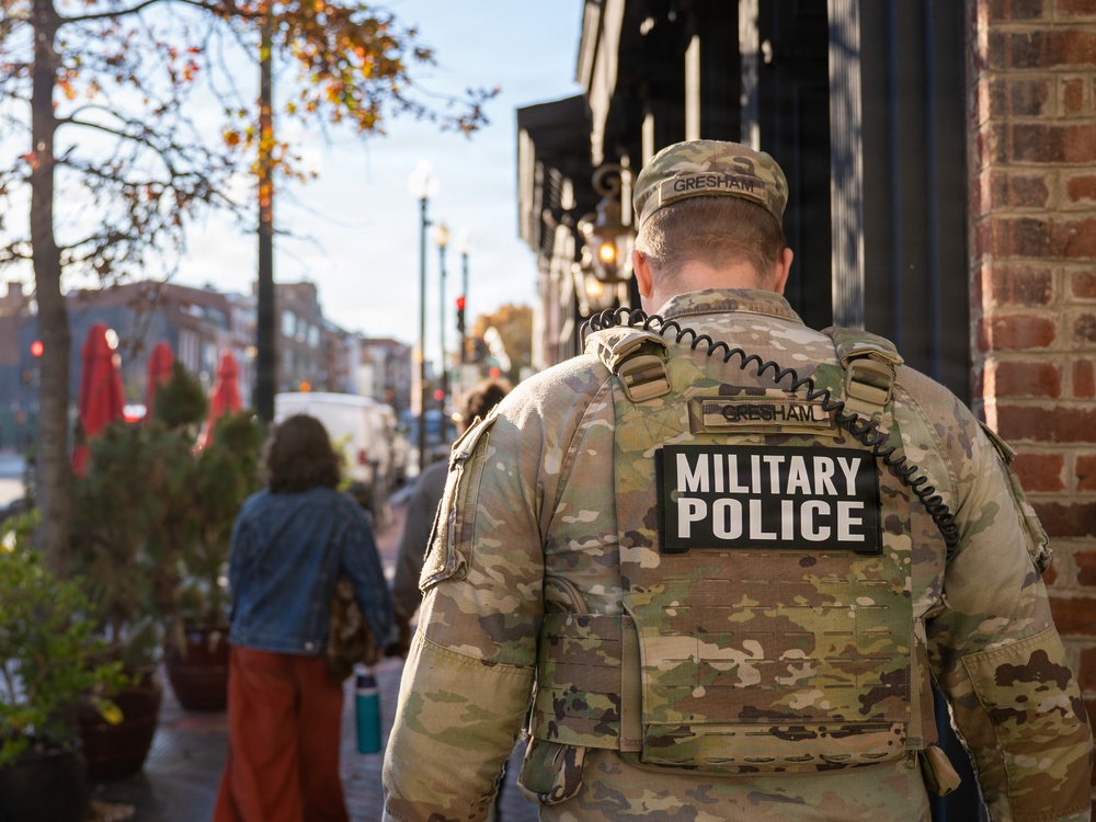 Soldiers provide a presence patrol in Georgetown and the National Mall