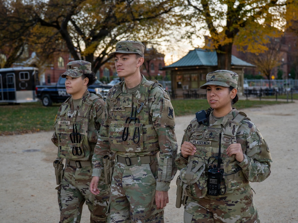 Soldiers provide a presence patrol in Georgetown and the National Mall
