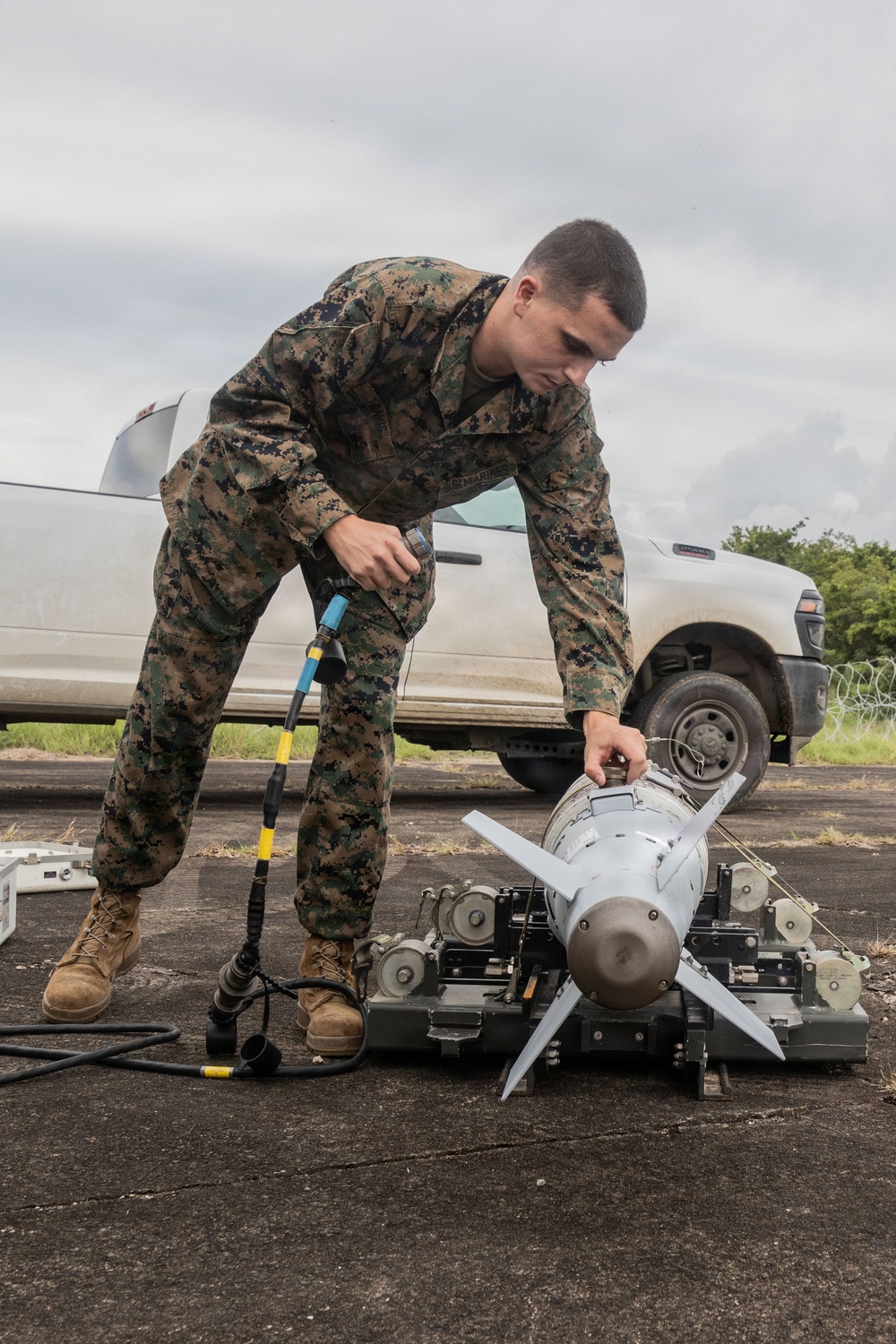 VMFA-225 Marines load A GBU-54 LJDAM onto an F-35B Lightning II