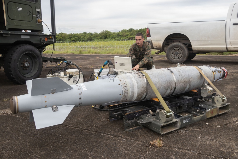 VMFA-225 Marines load A GBU-54 LJDAM onto an F-35B Lightning II