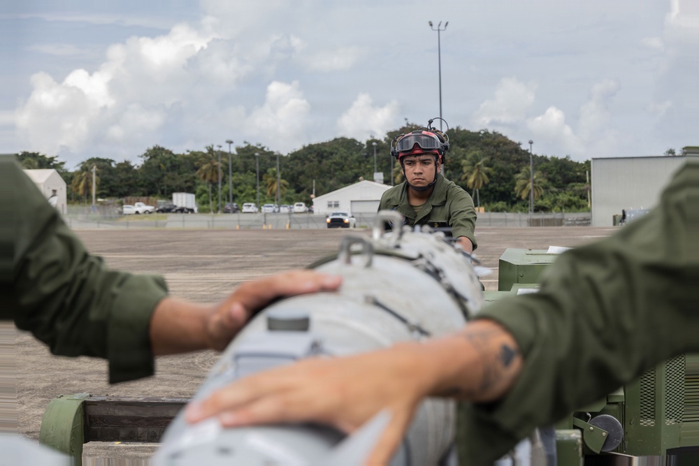 VMFA-225 Marines load A GBU-54 LJDAM onto an F-35B Lightning II