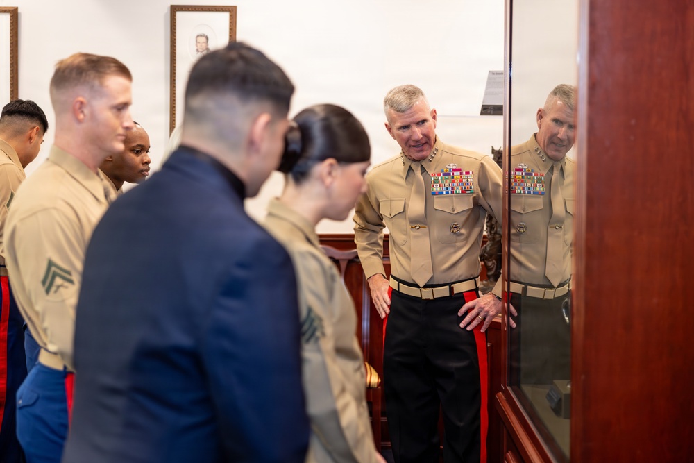 The Commandant, Gen. Eric M. Smith attends a meritorious promotion ceremony for Marines stationed around the globe