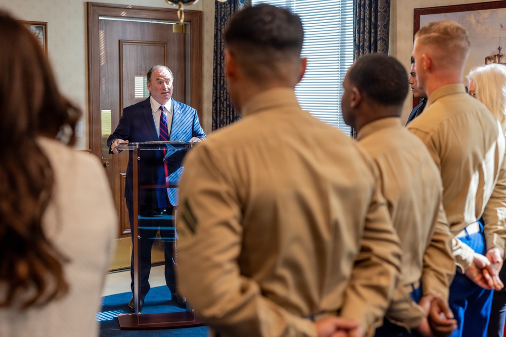 The Commandant, Gen. Eric M. Smith attends a meritorious promotion ceremony for Marines stationed around the globe