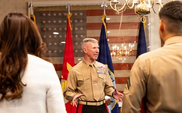 The Commandant, Gen. Eric M. Smith attends a meritorious promotion ceremony for Marines stationed around the globe