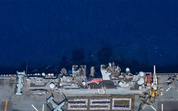 USS America (LHA 6) and 31st Marine Expeditionary Unit Conduct Photo Formation Commemorating 250 Years of Service