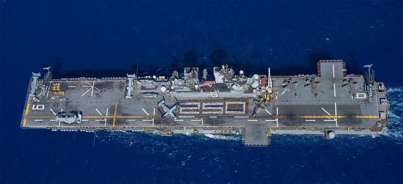 USS America (LHA 6) and 31st Marine Expeditionary Unit Conduct Photo Formation Commemorating 250 Years of Service