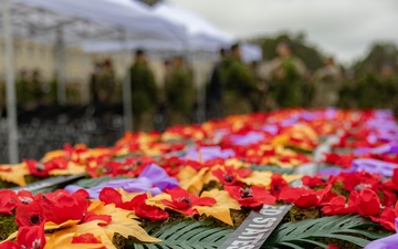 United States of America’s wreath lies next to other NATO countries’ wreaths