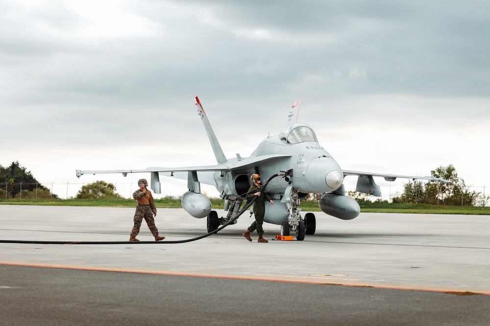U.S. Marines conduct flight operations at Kunsan Air Base