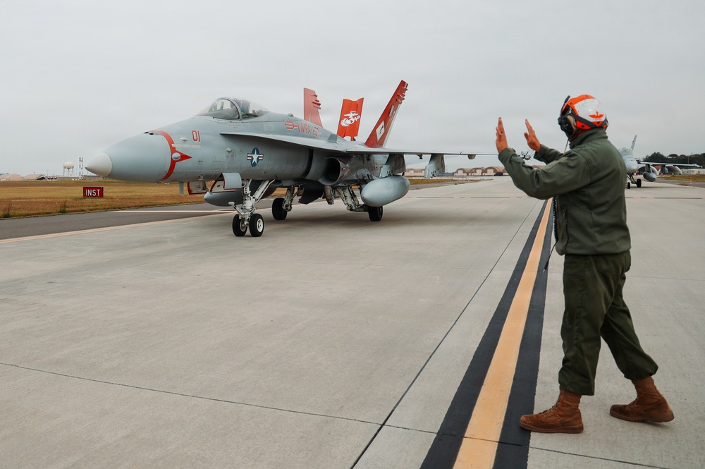 U.S. Marines conduct flight operations at Kunsan Air Base