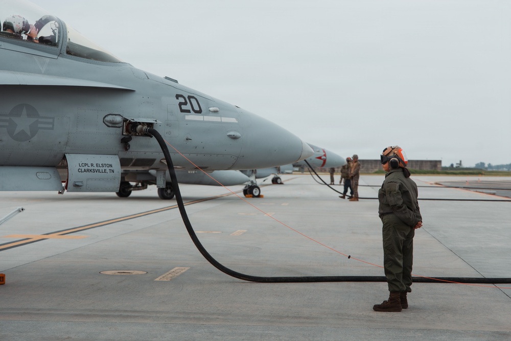 U.S. Marines conduct flight operations at Kunsan Air Base