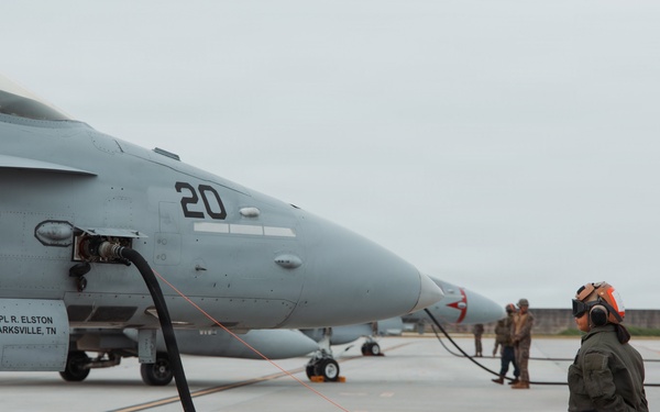 U.S. Marines conduct flight operations at Kunsan Air Base