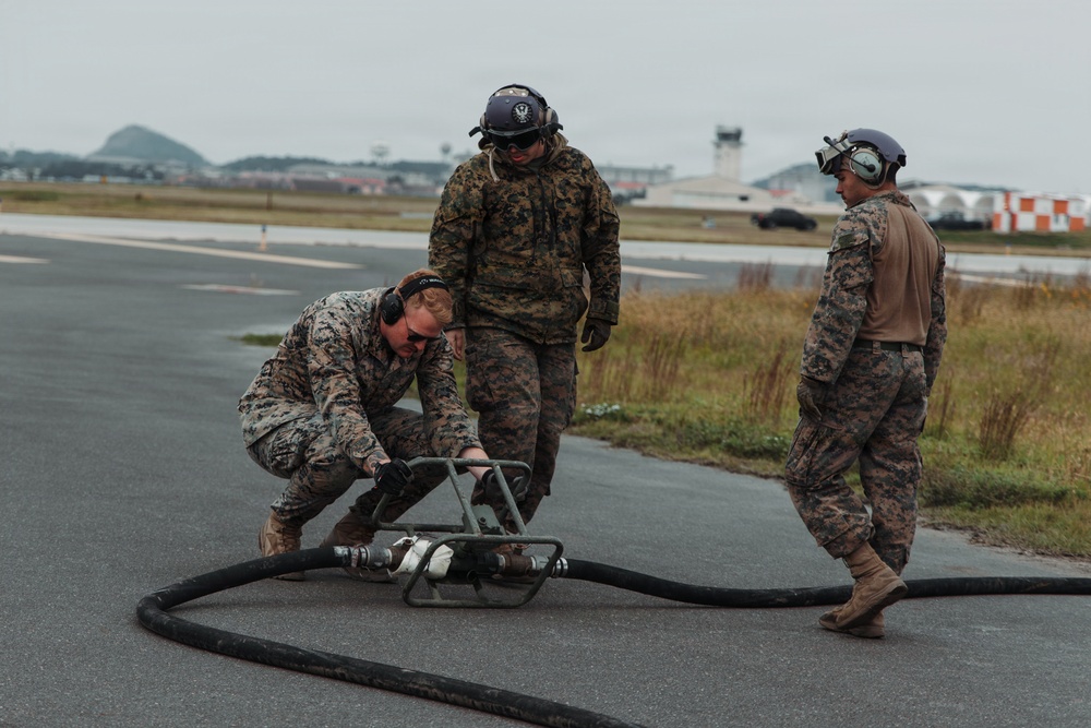 U.S. Marines conduct flight operations at Kunsan Air Base
