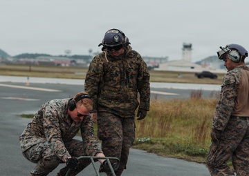 U.S. Marines conduct flight operations at Kunsan Air Base