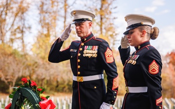 U.S. Marines conduct wreath laying ceremony honoring the seventh Sergeant Major of the Marine Corps