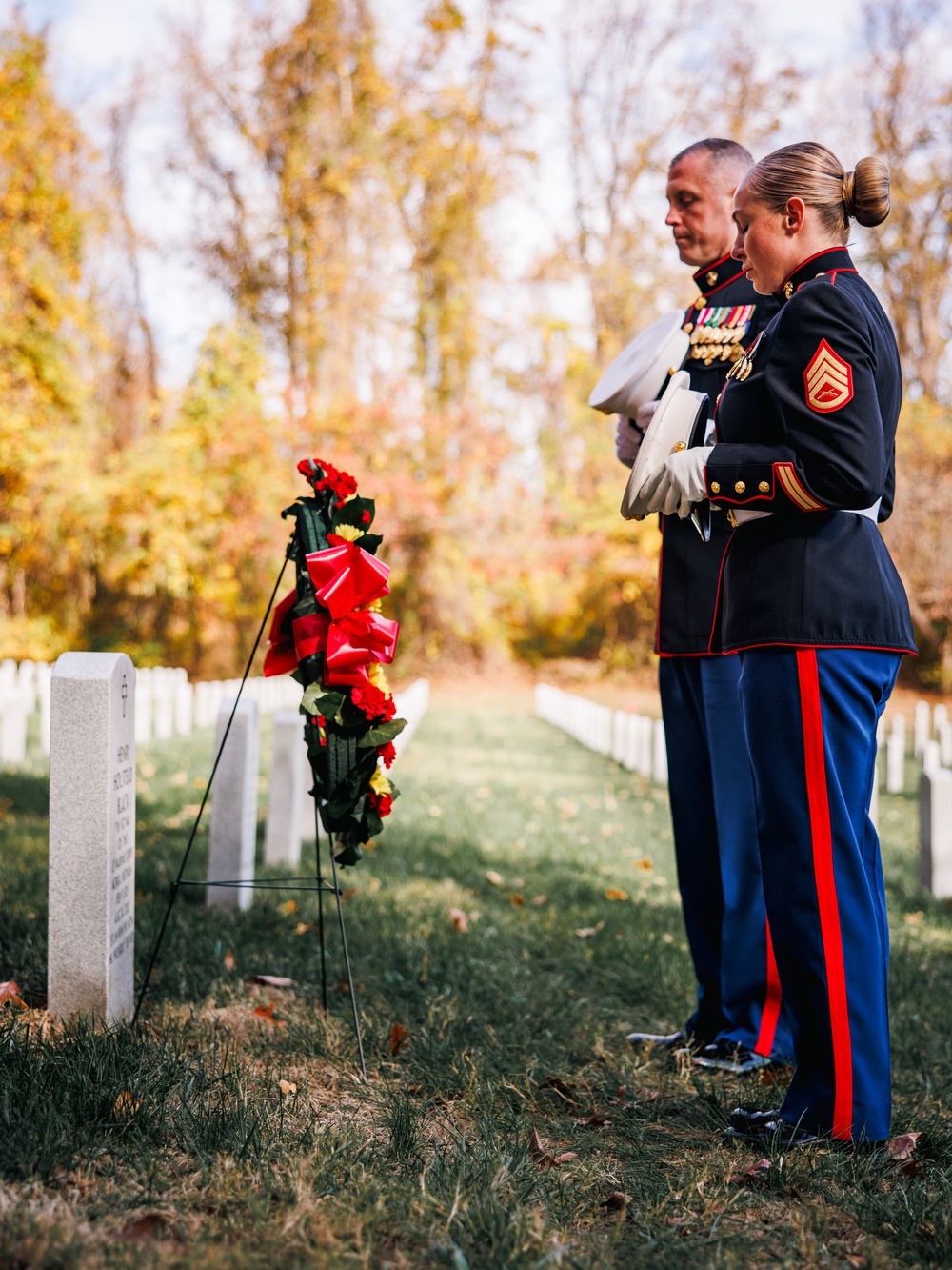 U.S. Marines conduct wreath laying ceremony honoring the seventh Sergeant Major of the Marine Corps