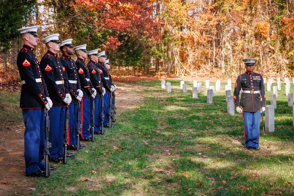 U.S. Marines conduct wreath laying ceremony honoring the seventh Sergeant Major of the Marine Corps