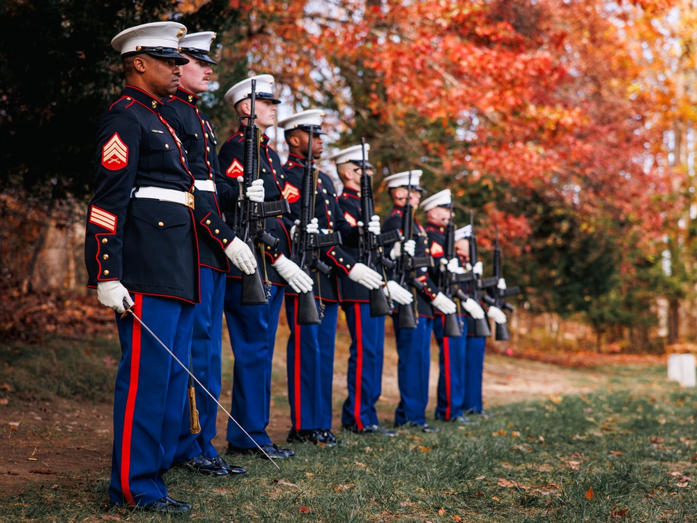 U.S. Marines conduct wreath laying ceremony honoring the seventh Sergeant Major of the Marine Corps