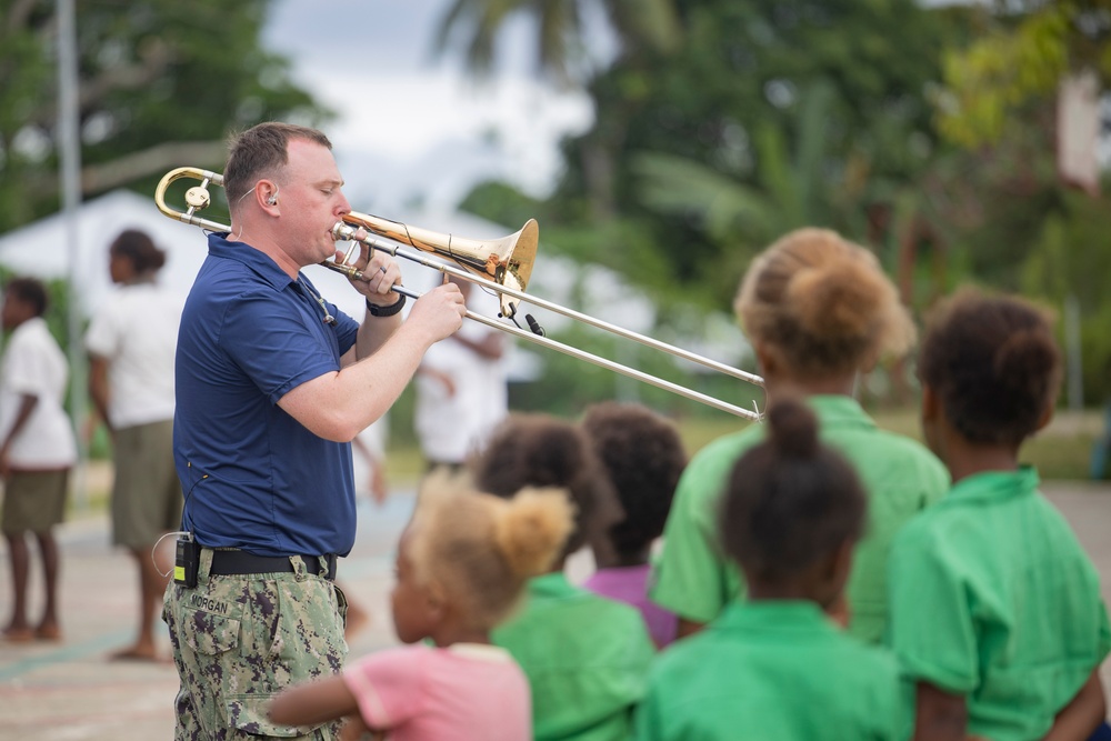 Pacific Partnership 2025 Multinational Service Members Join the Students and Staff at Santo East School for a Sports Day and Band Performance