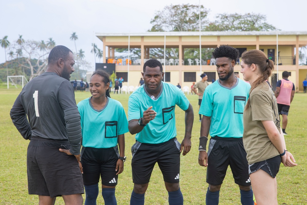 Pacific Partnership 2025 Multinational Service Members Play Soccer with the Vanuatu Police Force