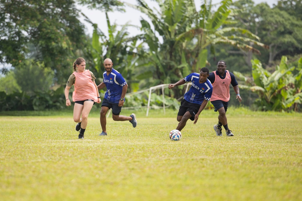 Pacific Partnership 2025 Multinational Service Members Play Soccer with the Vanuatu Police Force