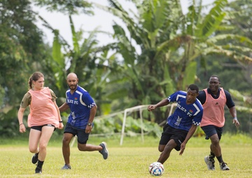 Pacific Partnership 2025 Multinational Service Members Play Soccer with the Vanuatu Police Force