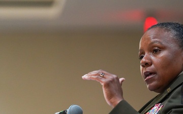 Brig. Gen. Tomika Seaberry speaks at Army Reserve Careers Group (ARCG) event