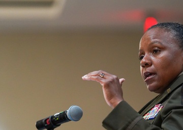 Brig. Gen. Tomika Seaberry speaks at Army Reserve Careers Group (ARCG) event