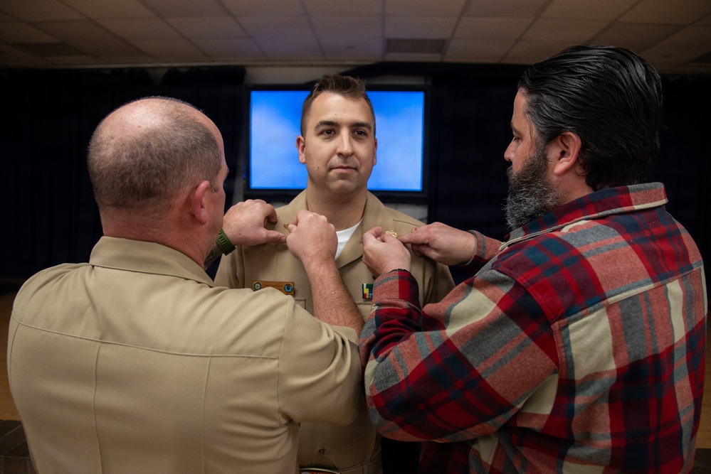 GSMC Tyler Benson Promoted to Senior Chief Petty Officer at Surface Warfare Engineering Schools Command (SWESC) Great Lakes