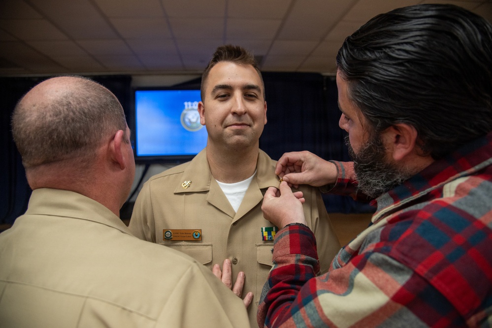 GSMC Tyler Benson Promoted to Senior Chief Petty Officer at Surface Warfare Engineering Schools Command (SWESC) Great Lakes